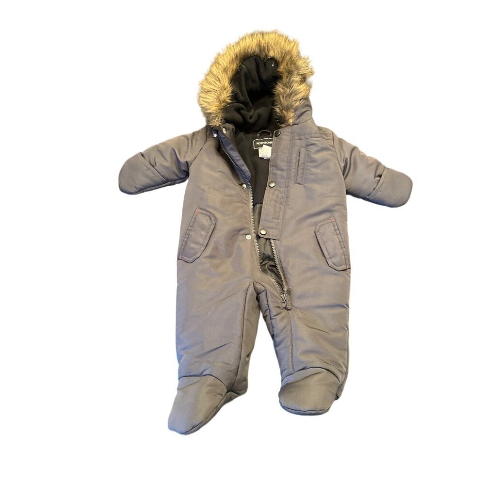 Rothschild Infant Snowsuit 6/9M Gray Faux Fur Hooded Winter Outerwear